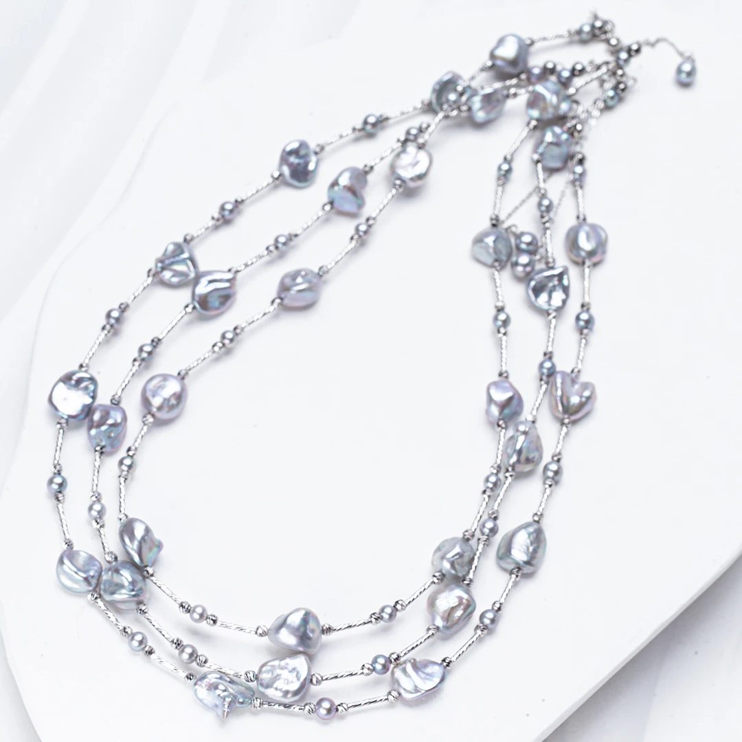 【银蓝血】S925通体银天然淡水野生KESHI珍珠项链（多样性发货发一）