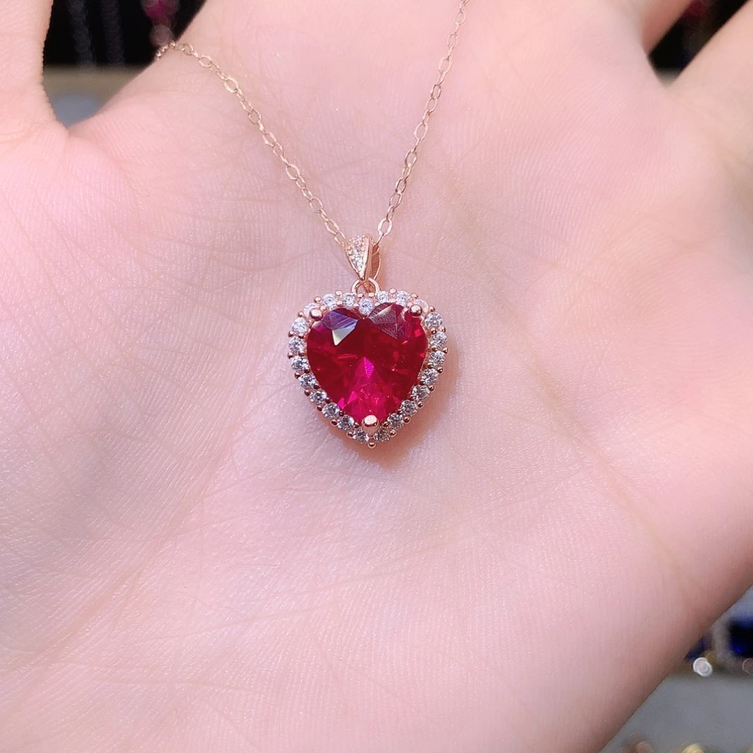 银S925镶嵌颈饰红宝石玫瑰金