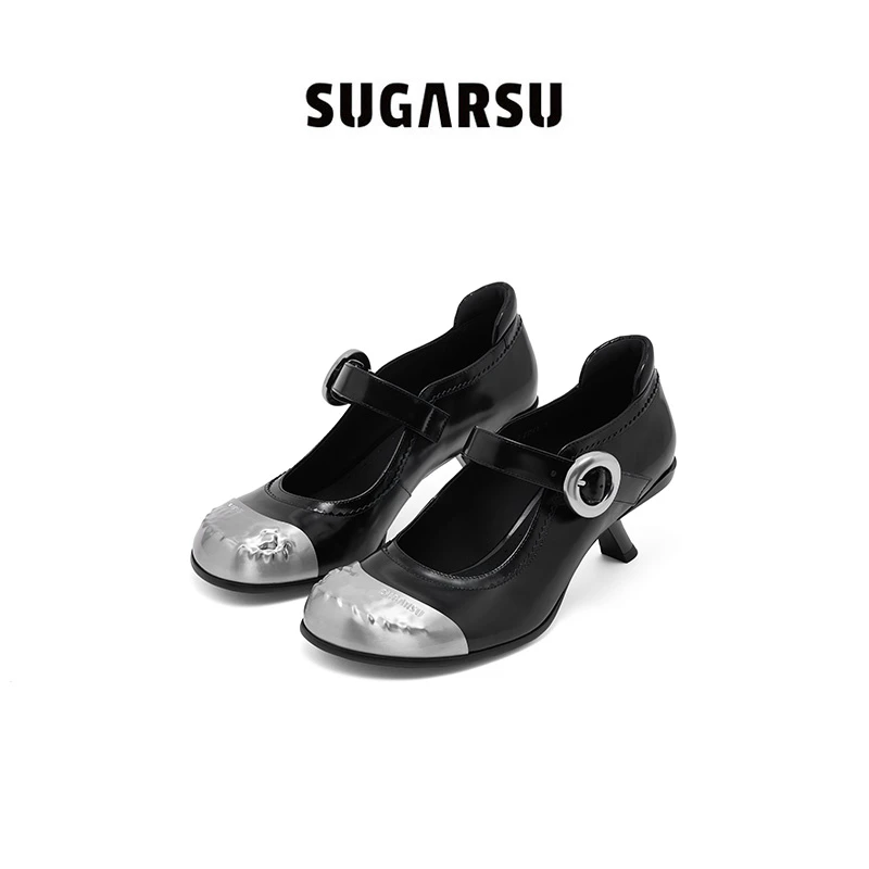 SugarSu酥履 25年秋新款贝壳头复古时尚一字带搭扣高跟外穿凉鞋女