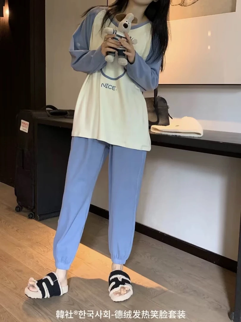 韩社 2356 笑脸家居服套装 双面磨毛