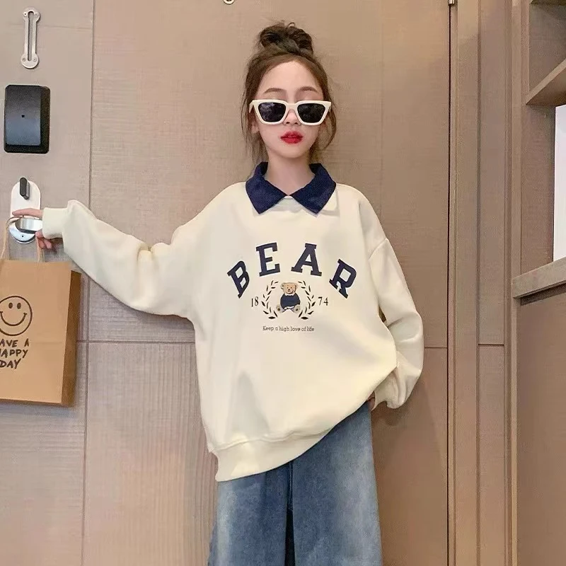 儿童2025春季新款时尚百搭字母卡通熊卫衣B0587