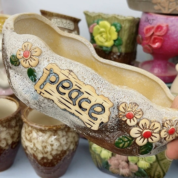 多肉绿植陶瓷花盆9.9包邮，有孔