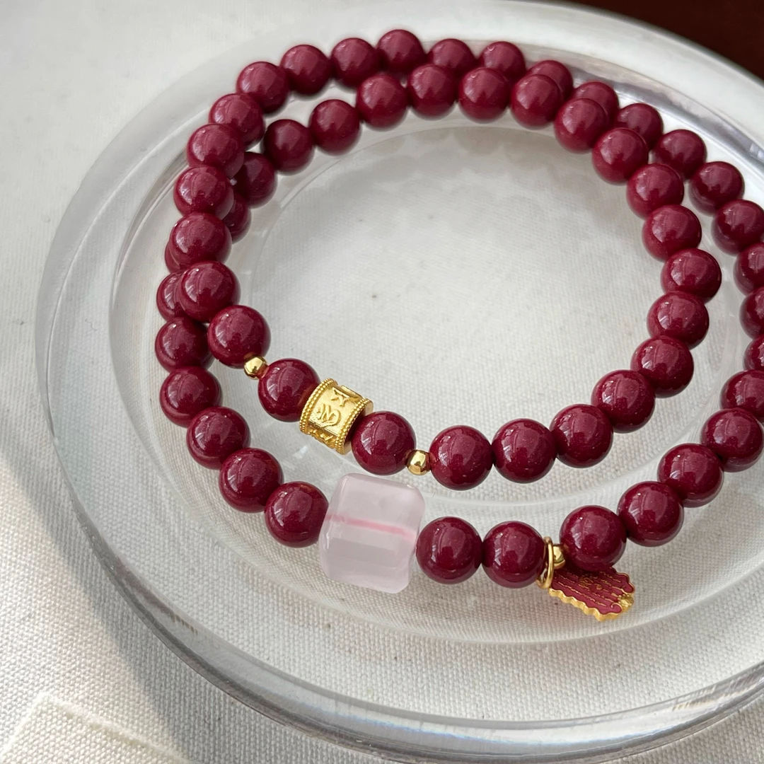 AIZIRANN 含辰砂工艺品｜箴言双圈朱砂手串01