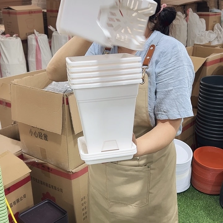 正品方盆口16高18白色带托6只