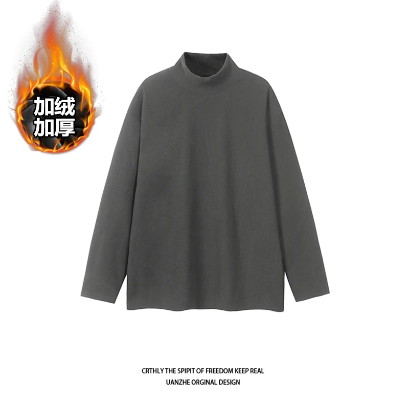 德绒打底衫男秋冬款保暖上衣半高领纯色长袖T恤加绒加厚内搭卫衣