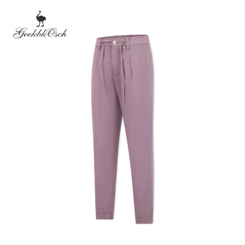 鸵鸟春夏款高端新款翻脚口纯色高奢透气休闲布裤6601-B休闲裤