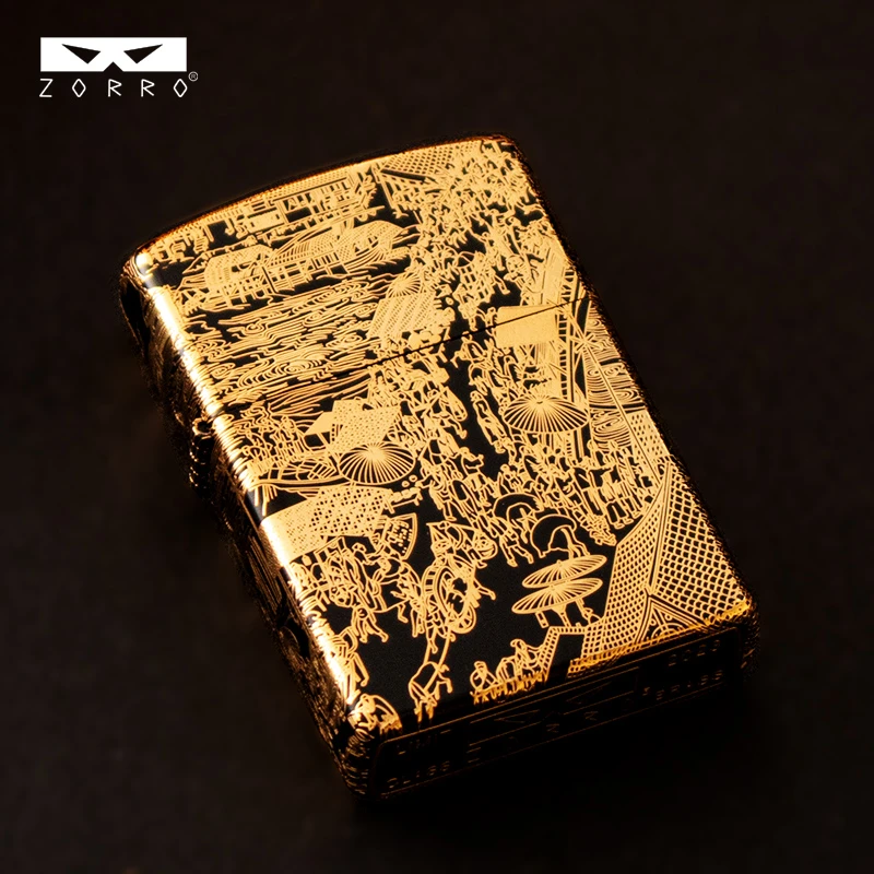 佐罗二代鎏金清明上河图煤油打火机（不含煤油）G