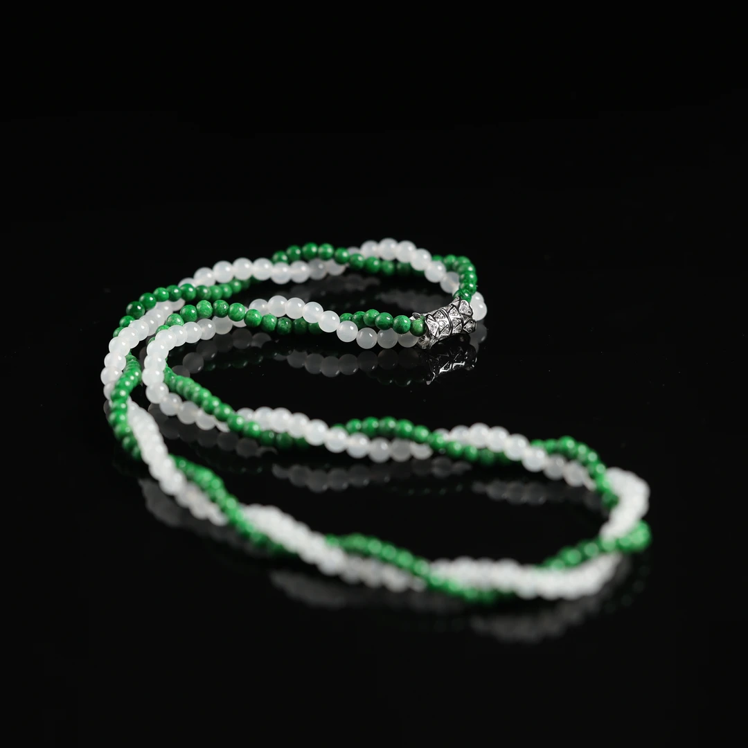 本真 | 云柚 | 严选精品青海白玉辣绿翡翠3mm+扭扭项链