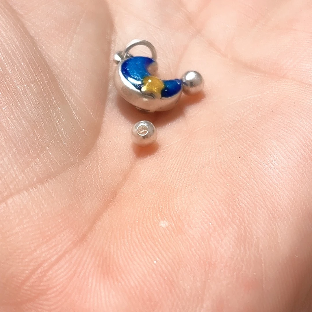 珐琅吊坠足银小月亮彩