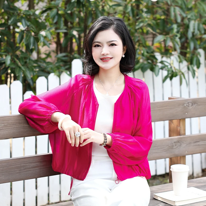 枫竺阿楠anan 弥光漫延 设计感压褶V领灯笼袖休闲拉链外套棒球服