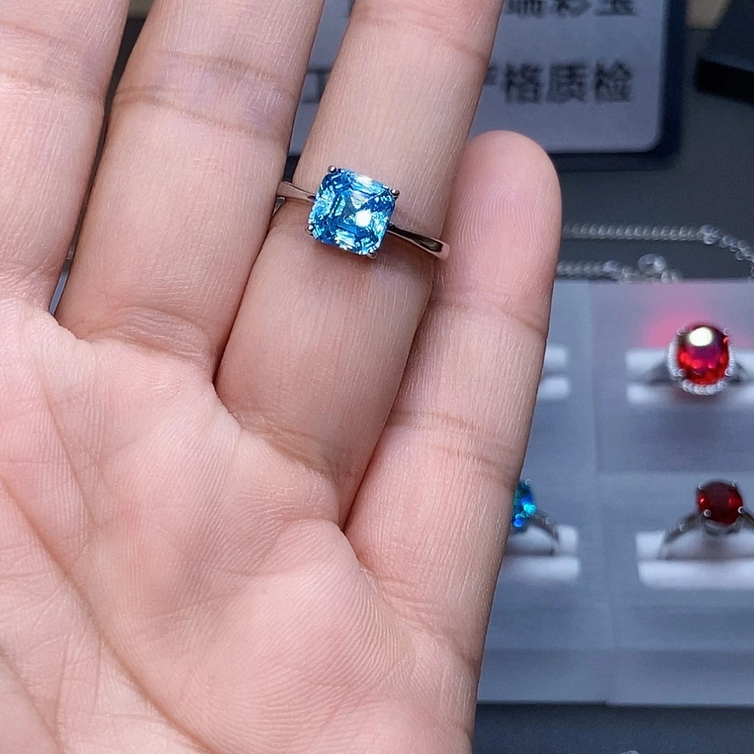 戒圈海蓝宝石银S925镶嵌