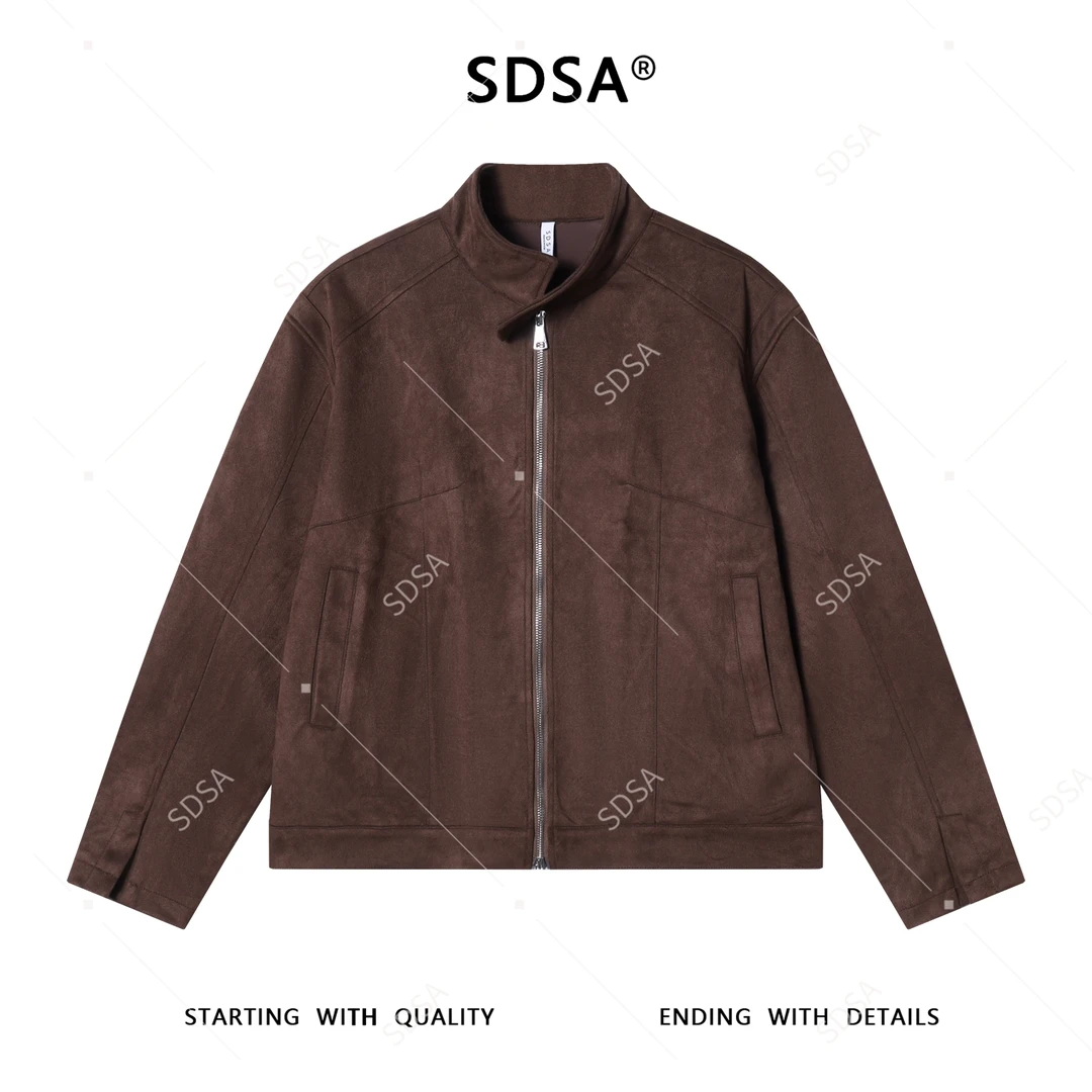 SDSA男士秋冬新款痞帅男装复古纯色拉链立领夹克宽松时尚上衣潮牌