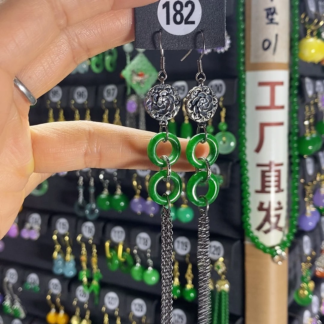 银S925镶嵌翡翠耳饰182