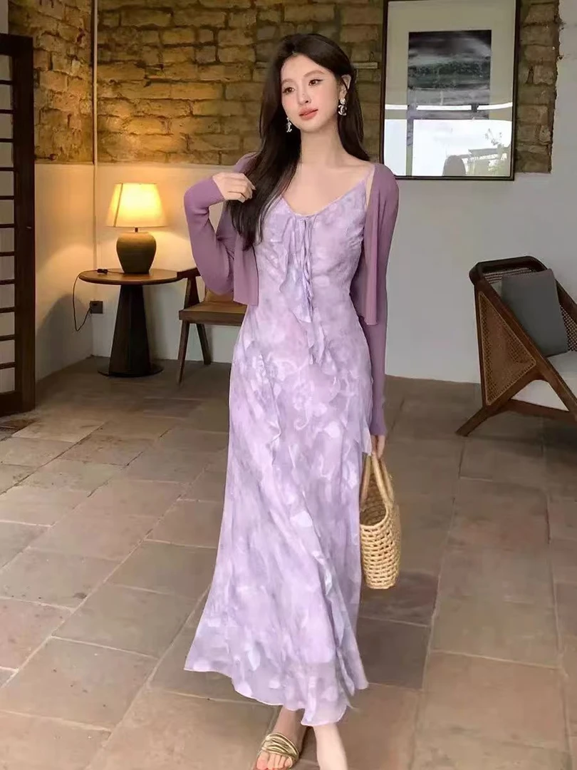 星哥（100-199）ol夏季长款大摆极简风休闲风印花裙子气质时尚套装