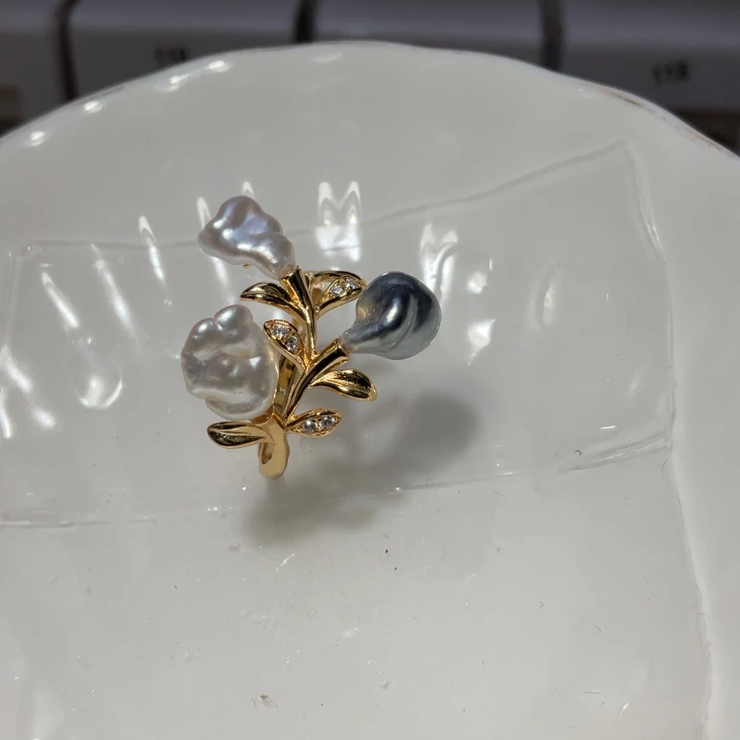 银S925镶嵌戒圈海水珍珠