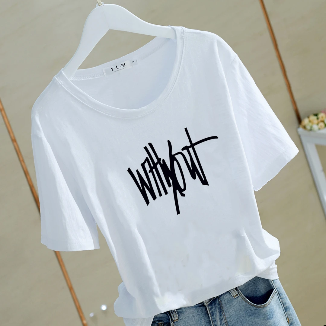 烫印短袖吸汗圆领2025夏季新款常规字母印花T恤打底衫宽松纯色潮