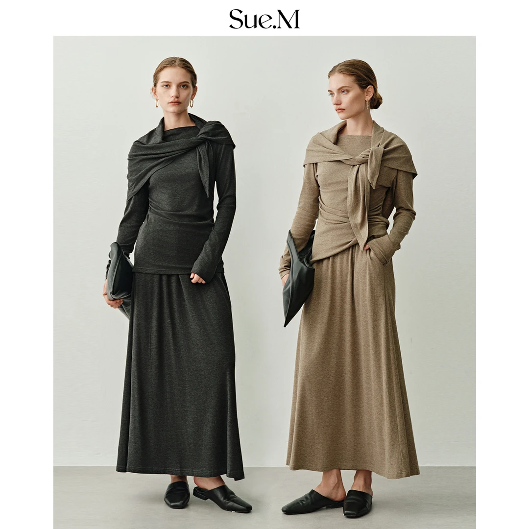 Sue.mROW风慵懒针织三件套25秋季新款 时尚套装长袖上衣半裙女士