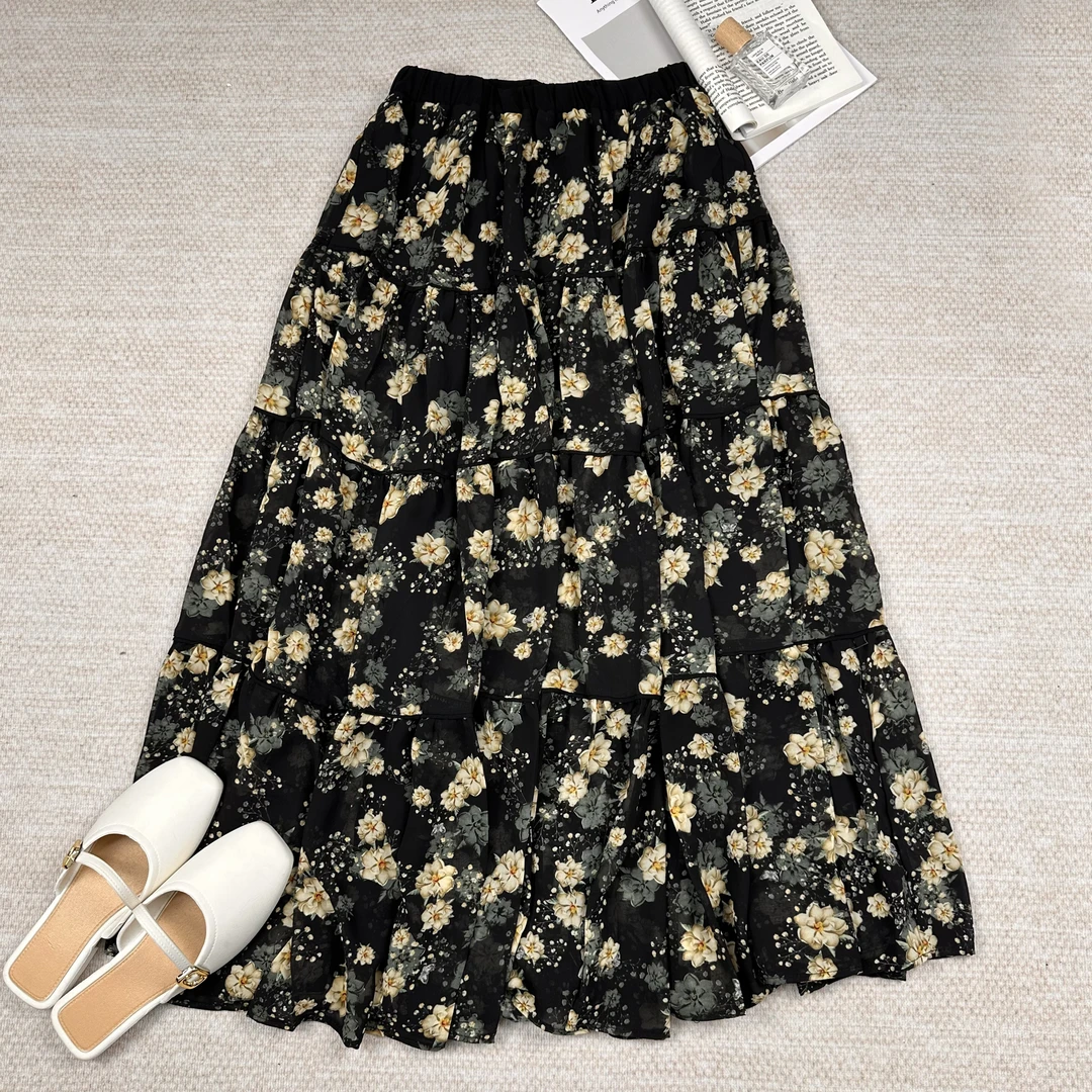 简约洋气碎花松紧腰显瘦半身裙 W60069