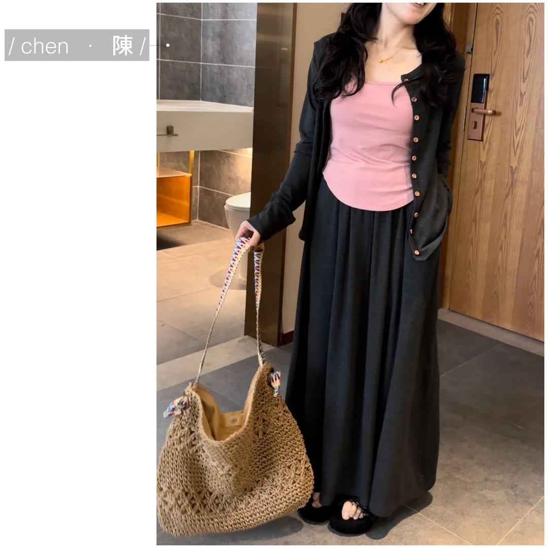 chen·陳春夏 开衫+吊带+半身裙 三件套