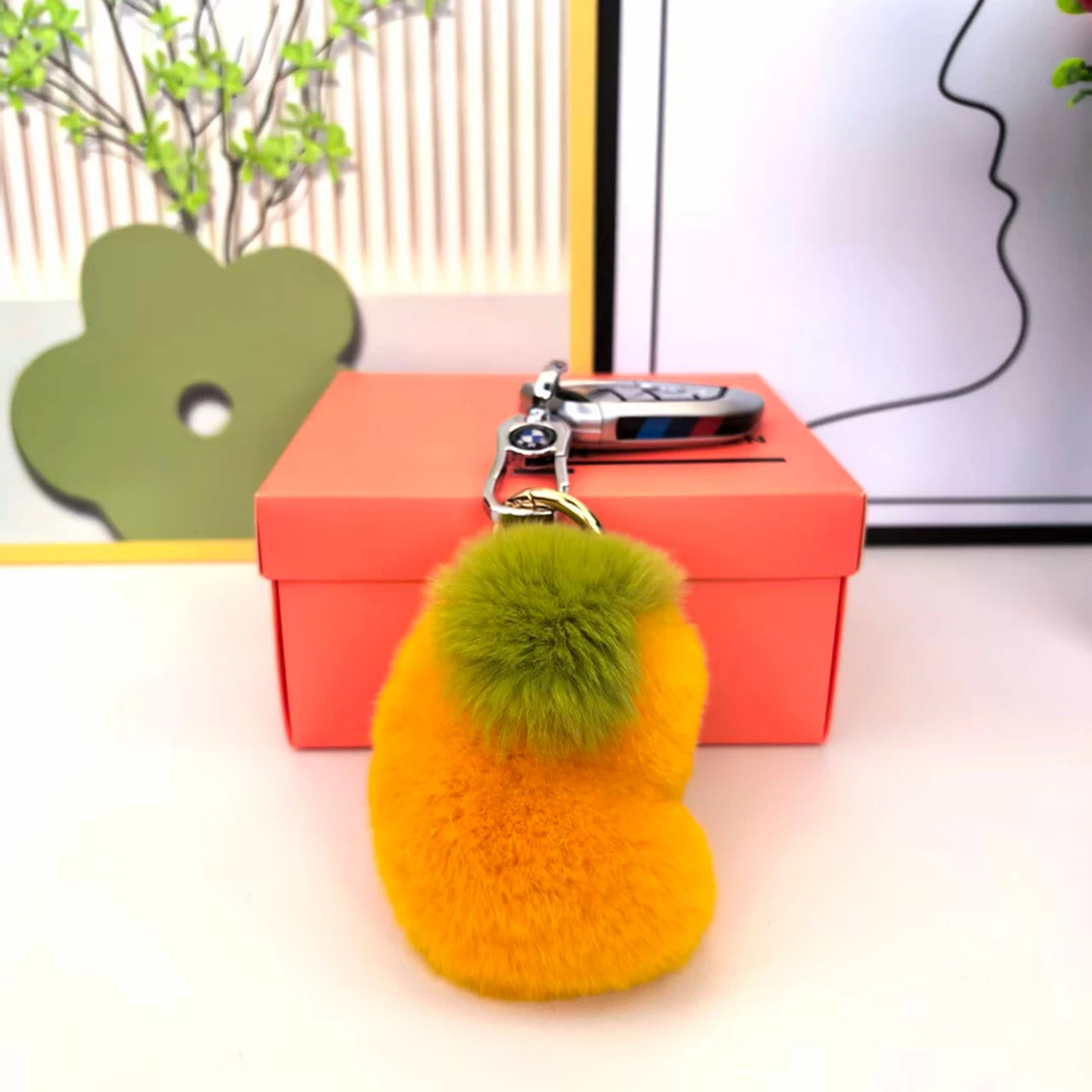 多巴胺生日礼物皮草獭兔毛芒果饰品包挂件钥匙扣挂件可爱时尚挂饰