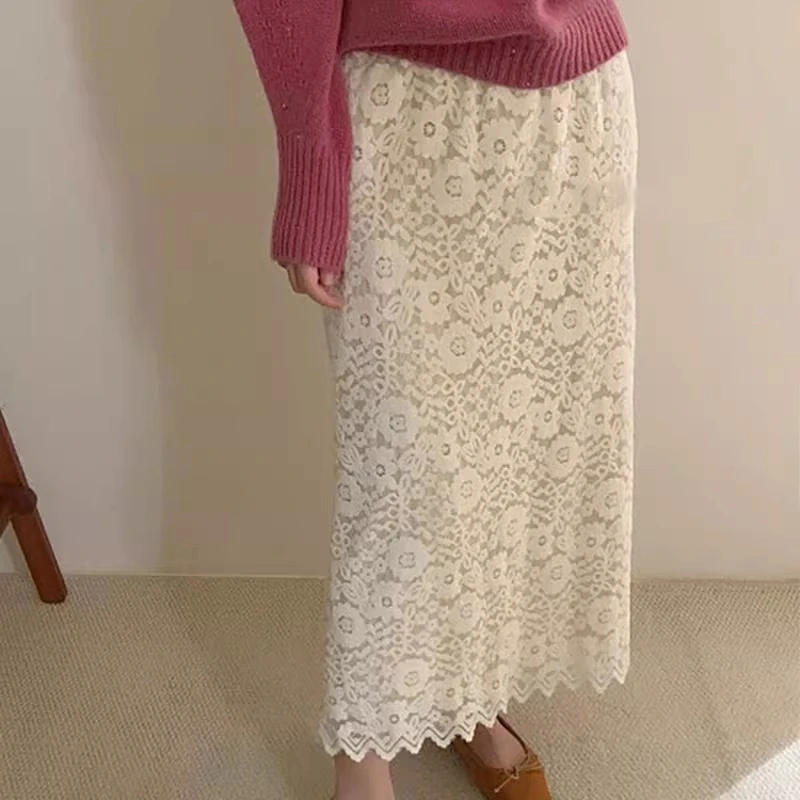 法式气质蕾丝半身裙女秋冬装2025新款加厚加绒高腰显瘦时尚直筒裙