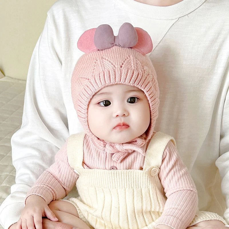 婴儿帽子毛线帽可爱儿童加厚保暖包头帽女宝宝护耳针织帽秋冬公主