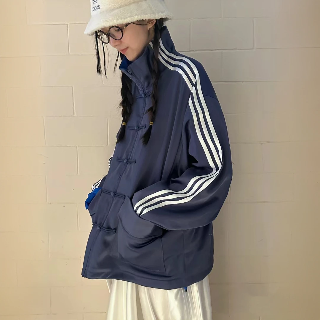 陈冠希联名同款唐装中国风盘扣条纹立领休闲长袖夹克外套男女同款