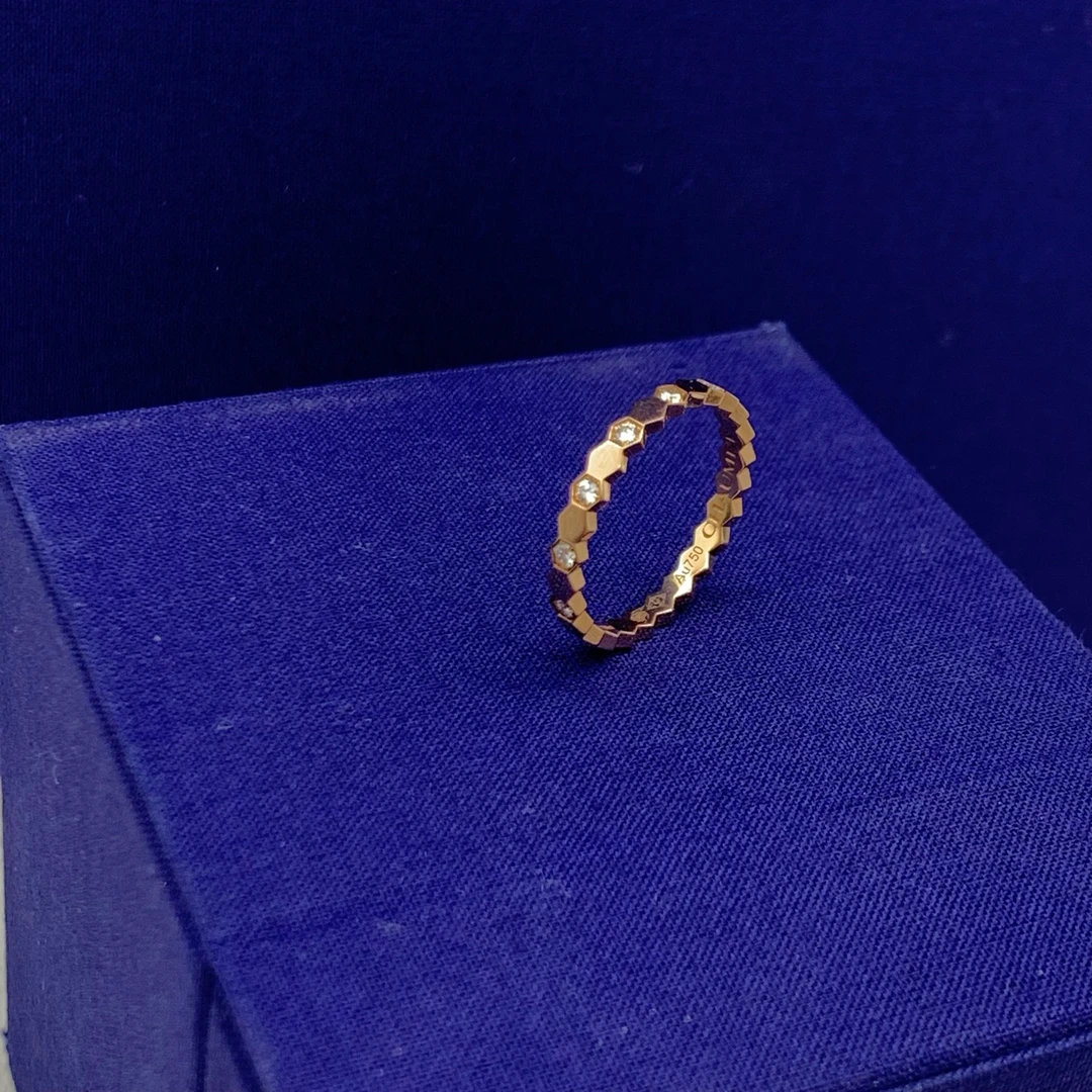 99新 Chaumet/尚美 20年爱巢玫瑰金bee戒指 50码 带钻