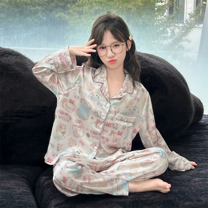 儿童睡衣女童春秋冰丝长袖套装女孩公主女大童家居服2025春季新款