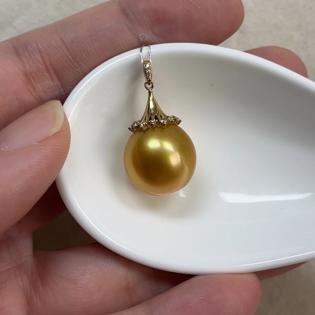 海水珍珠18K金镶嵌吊坠(不含链)14.2mm