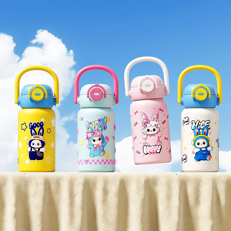 开学季必备提手双饮儿童壶316不锈钢保温保冷卡通图案保温杯