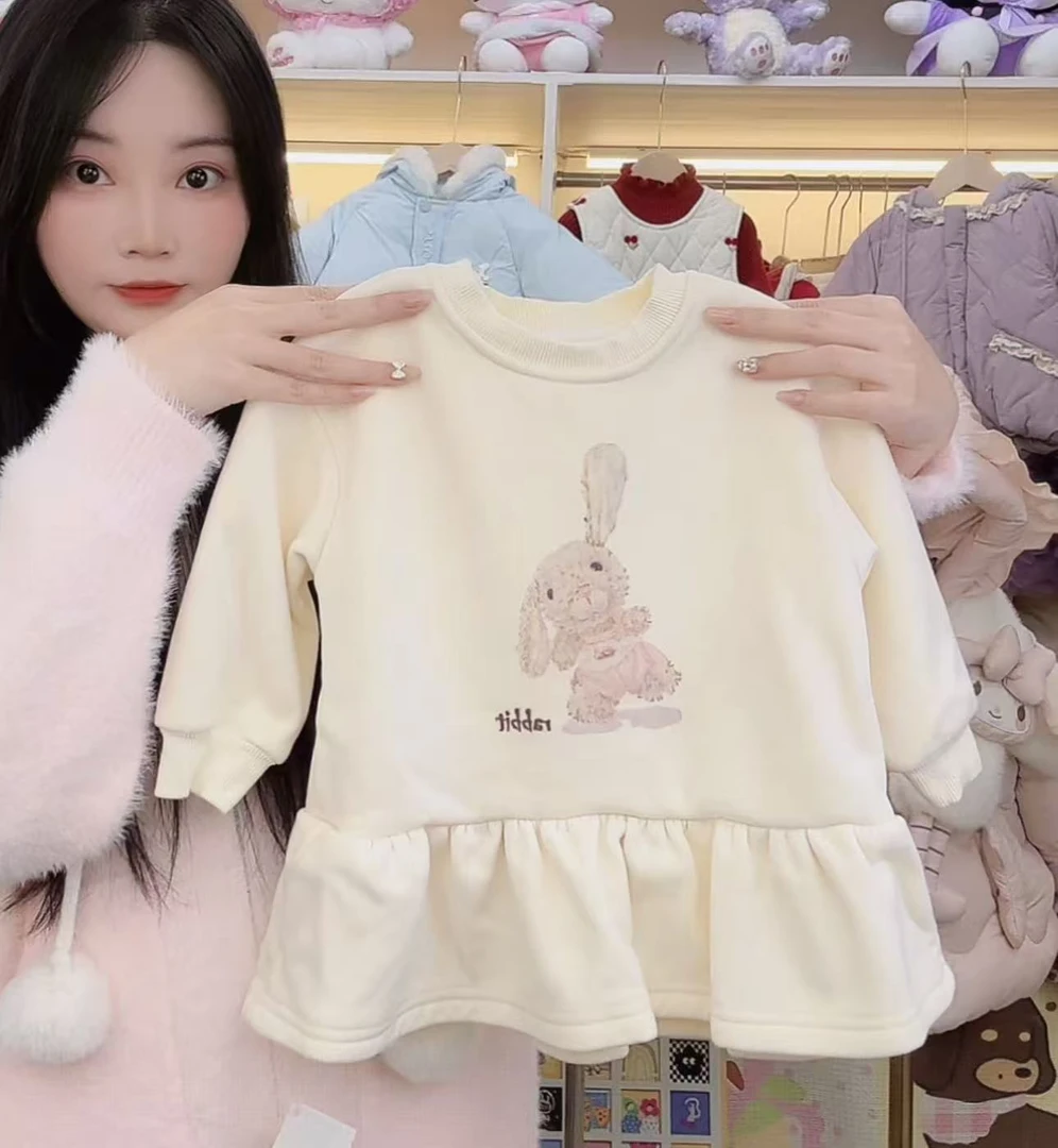 【谷谷家】米色小耳朵兔加绒卫衣裙