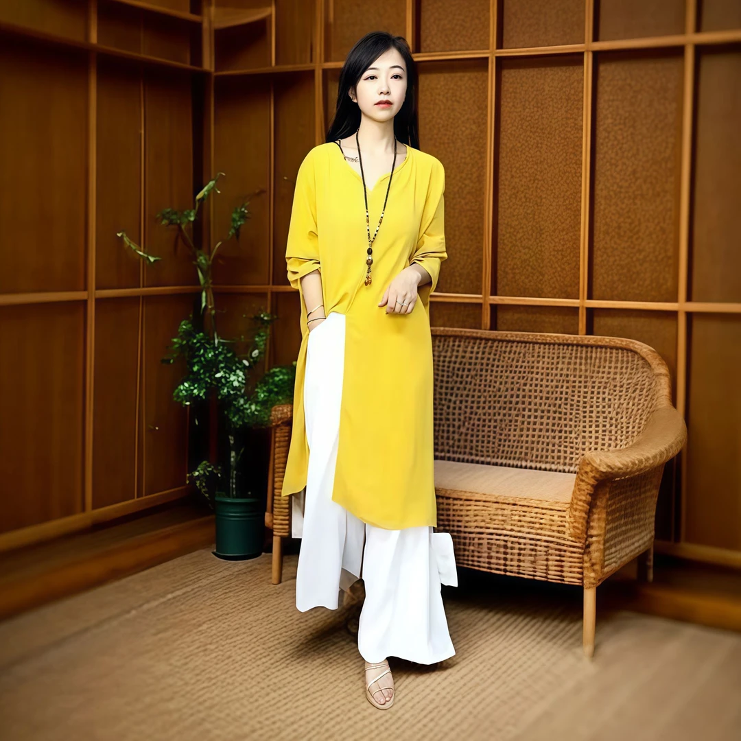 潮牌女装意飘逸披风长款薄款优雅时尚设计师轻奢罩衫0051（黄色）