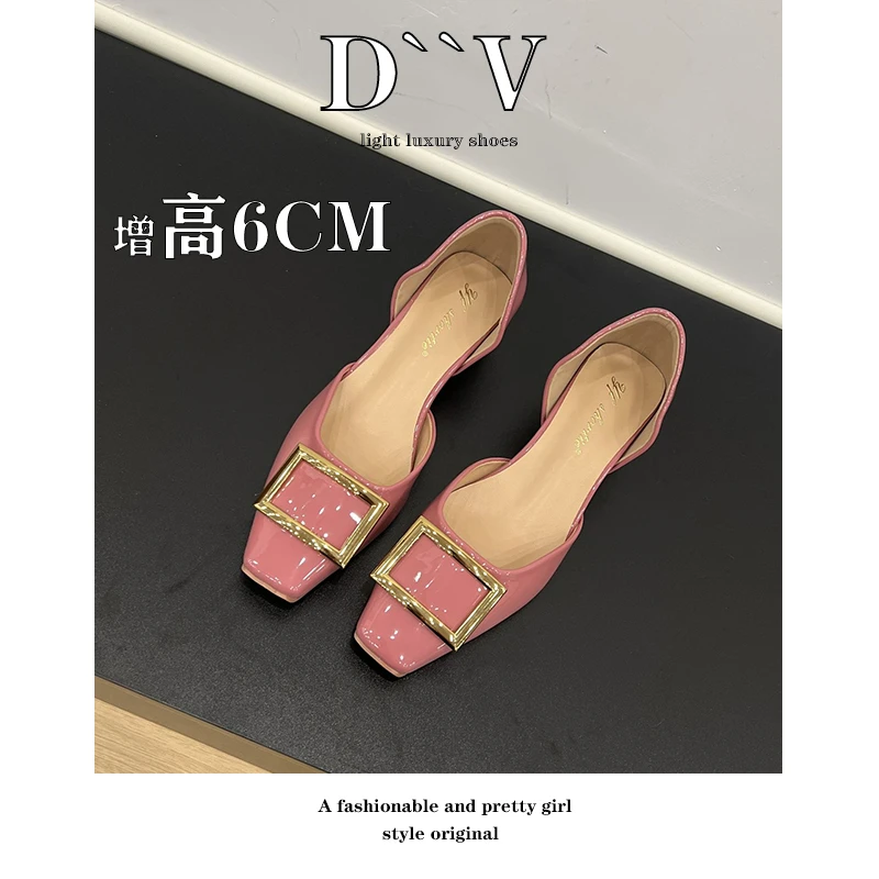 增高6cm经典四季款rv方扣中空单鞋女25新款气质3-5cm洋气小高跟鞋