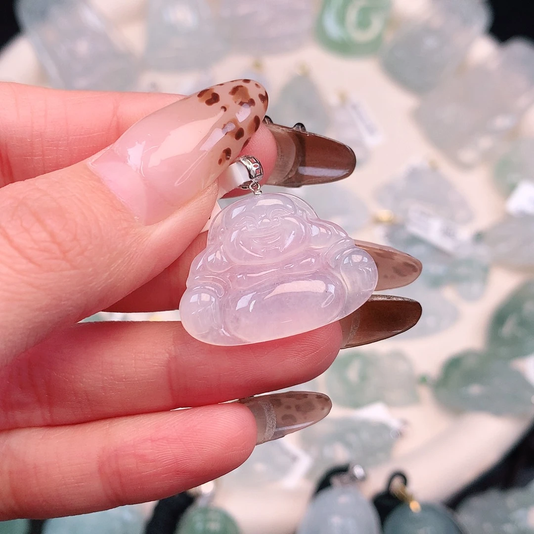 翡翠颈饰18K金镶嵌冰佛25.5、19.7、27.5、4