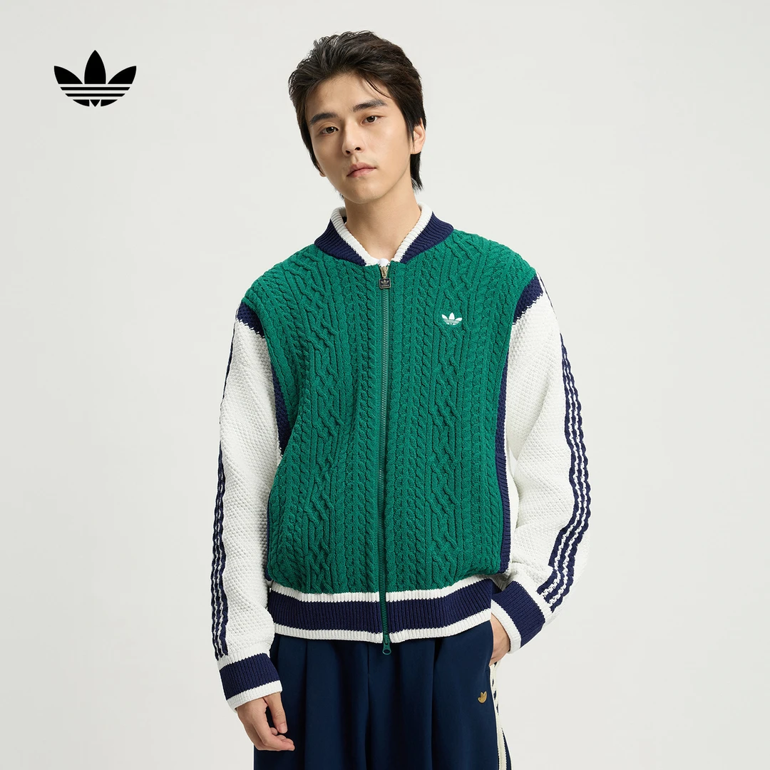 双旦礼遇阿迪达斯三叶草 复古棒球风宽松撞色运动针织衫男 KS5962