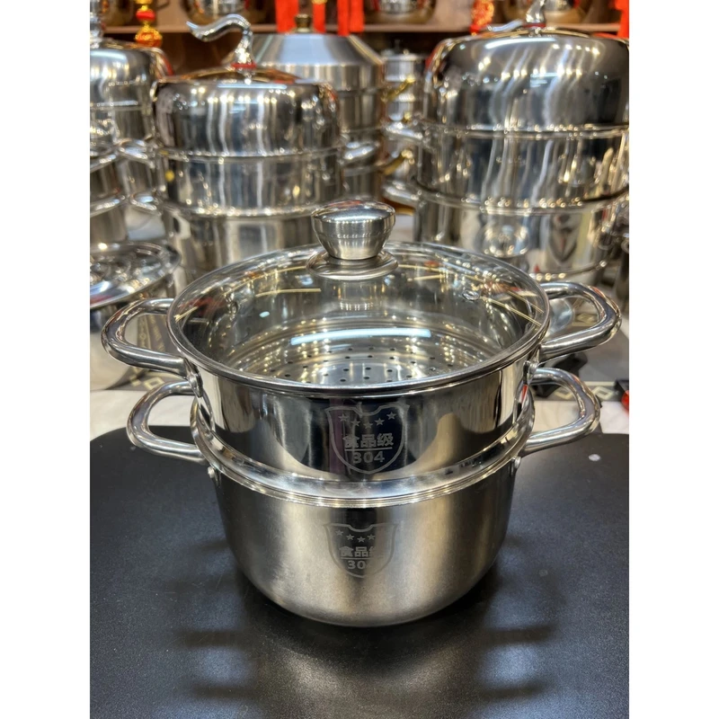 BH【炉灶通用】24cm双层家用不锈钢蒸锅蒸煮通用蒸包子馒头多功能锅