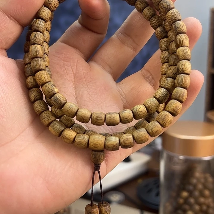 手串沉香7mm金沙叶直丝鼓珠多圈19.8g