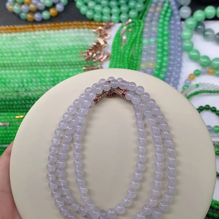 颈饰未镶嵌翡翠缅甸天然翡翠冰种紫项链5.2