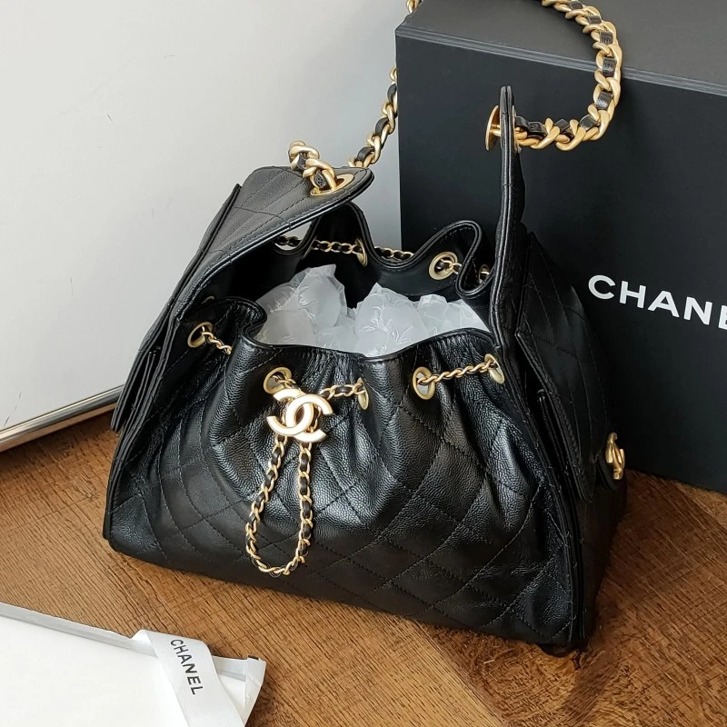 95新 Chanel/香奈儿 Azul-25b黑金荔枝皮25Bag小号单肩包50766