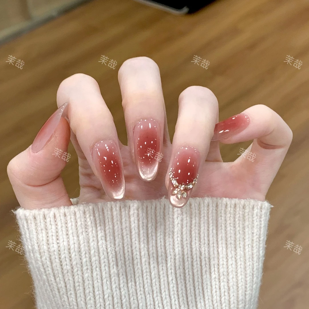 茉哉现货【玫瑰之约】纯手工定制美甲拆卸穿戴甲A5259