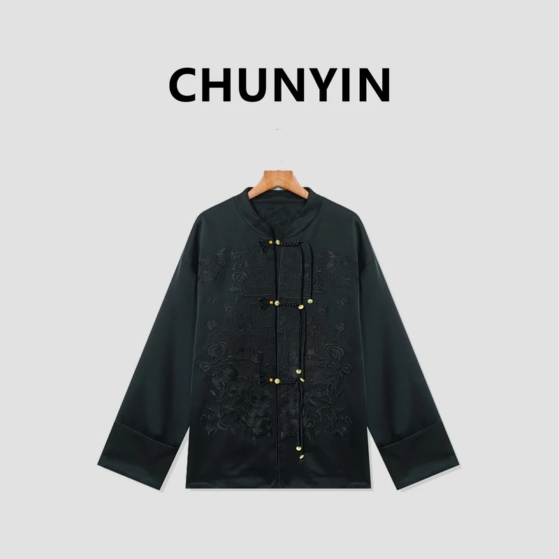 李心儿【沁园春】新中式国风设计师百搭气质水墨提花立领外套20144