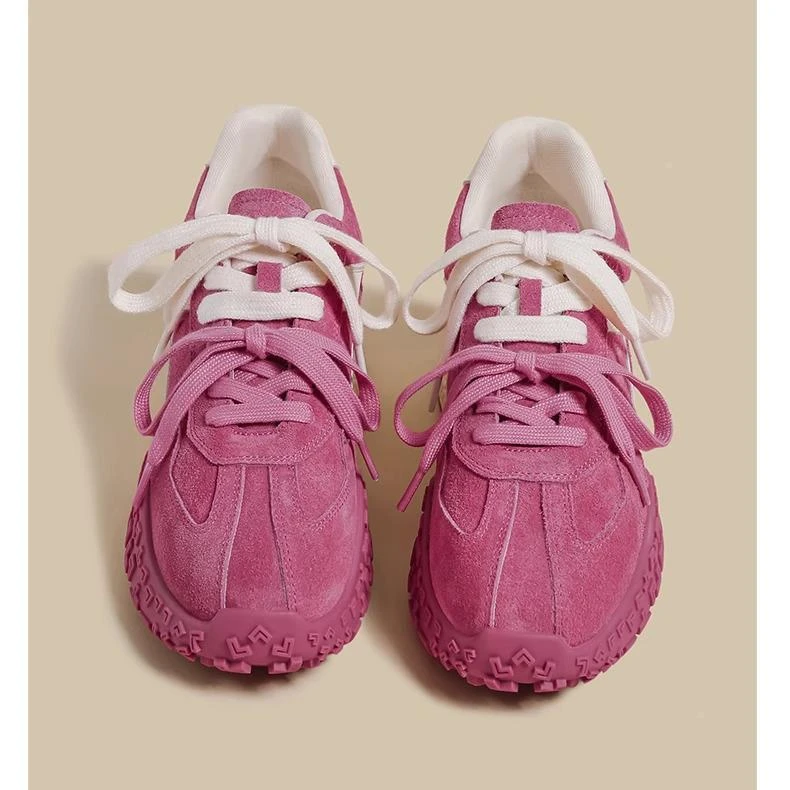 内增高7cm运动休闲德训女鞋厚底2025新款树莓粉色轻便透气厚底阿