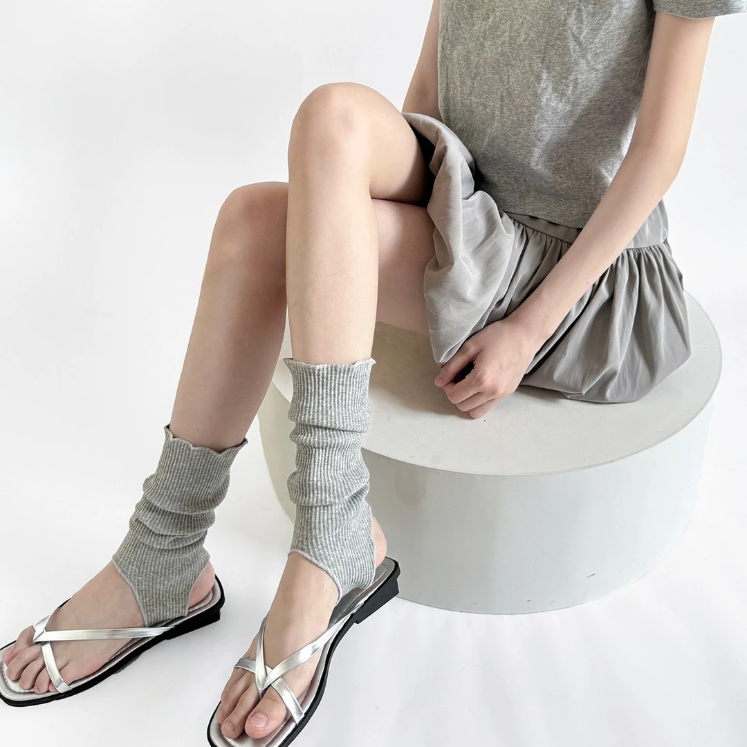 miu系不掉筒~显瘦春夏竖纹个性欧货袜子女纯色走秀腿套堆堆袜薄款