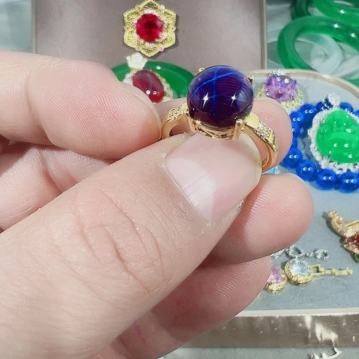 钨金红色蓝色满钻镶嵌戒指吊坠