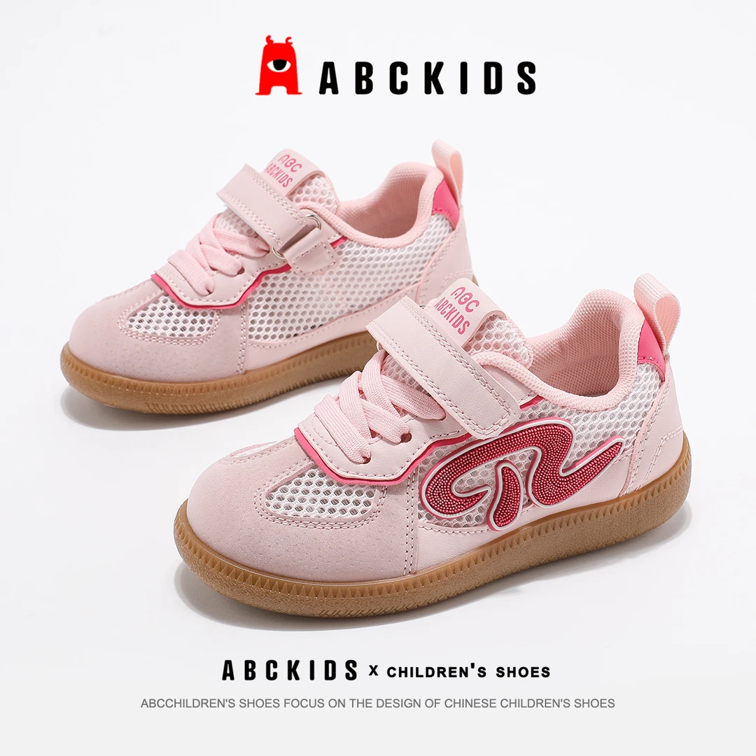 Abckids儿童运动鞋女童德训鞋2025夏季新款大童网面透气软底板鞋