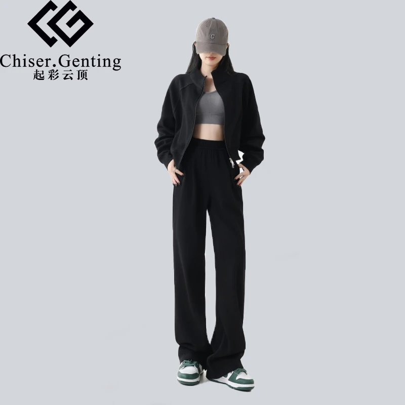 春季新款立领套装韩版时尚休闲阔腿纯色百搭C818