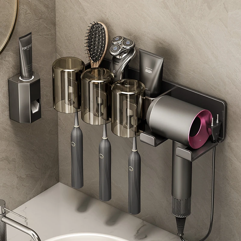 牙刷架子置物架卫生间枪灰吹风机支架挂墙式漱口刷牙杯收纳架神器