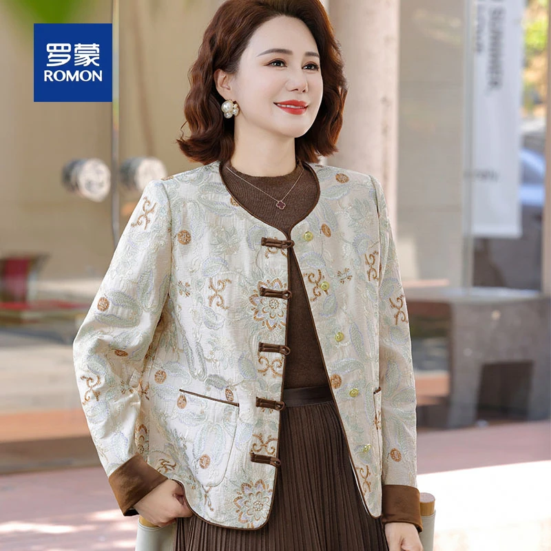 罗蒙中年妈妈秋装贵夫人外套新款中老年人女春秋高档国风夹克上衣