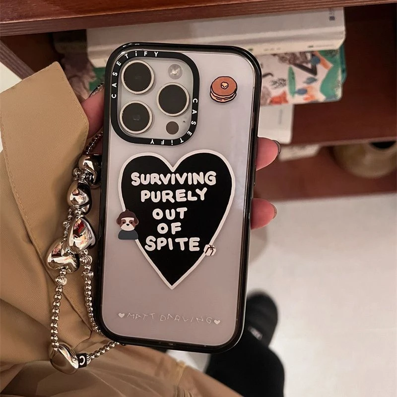 CASETiFY联名黑色爱心适16promax手机壳15手链14透明13磁吸12